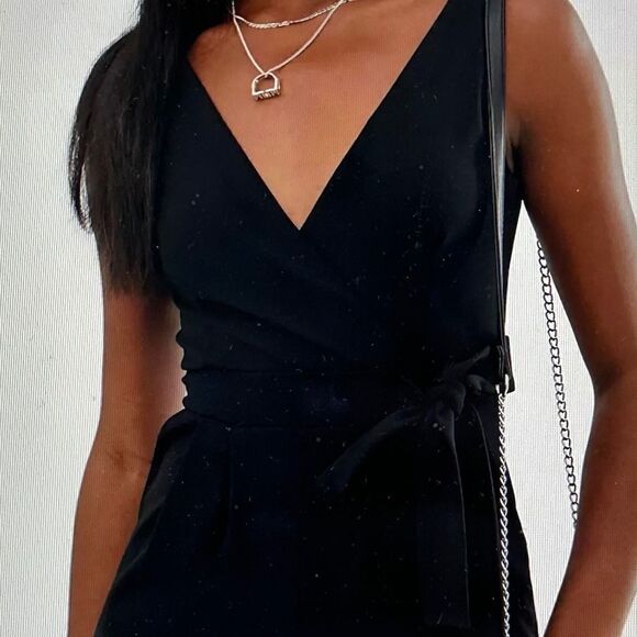 Classy Dressy Black Jumpsuit by Outrageous Fortune. Like New. Wrap Front, Tie - Picture 4 of 8